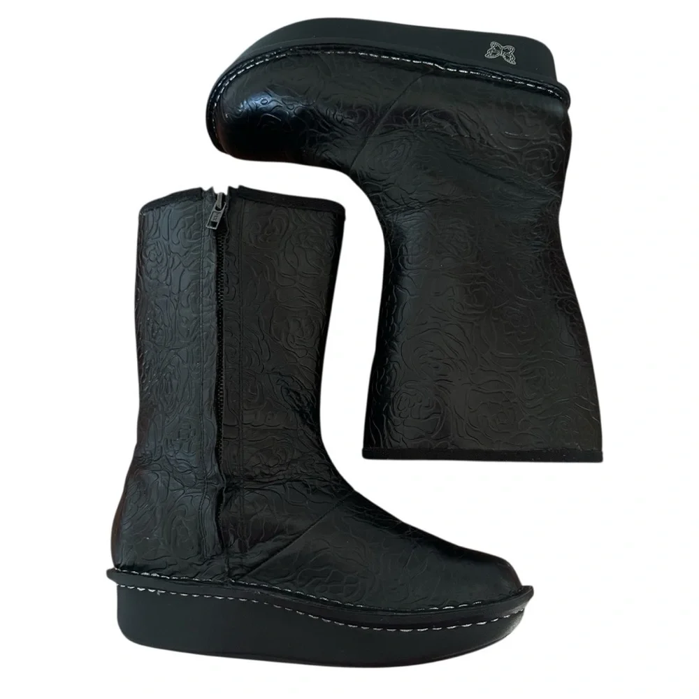 Alegria Embossed Leather Mid-Calf Boots Black EU 39 Shearling Lined - Picture 4 of 15